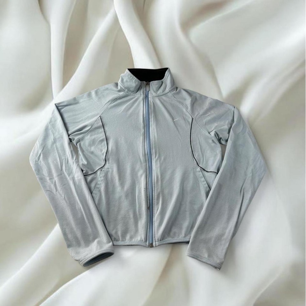 Nike light blue black contrast stitching zip-up track athletic jacket y2k